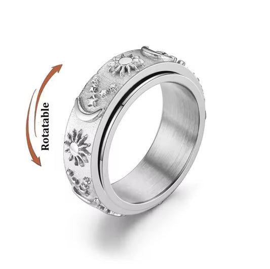 Sun Moon Stars Spinner Ring – Silver