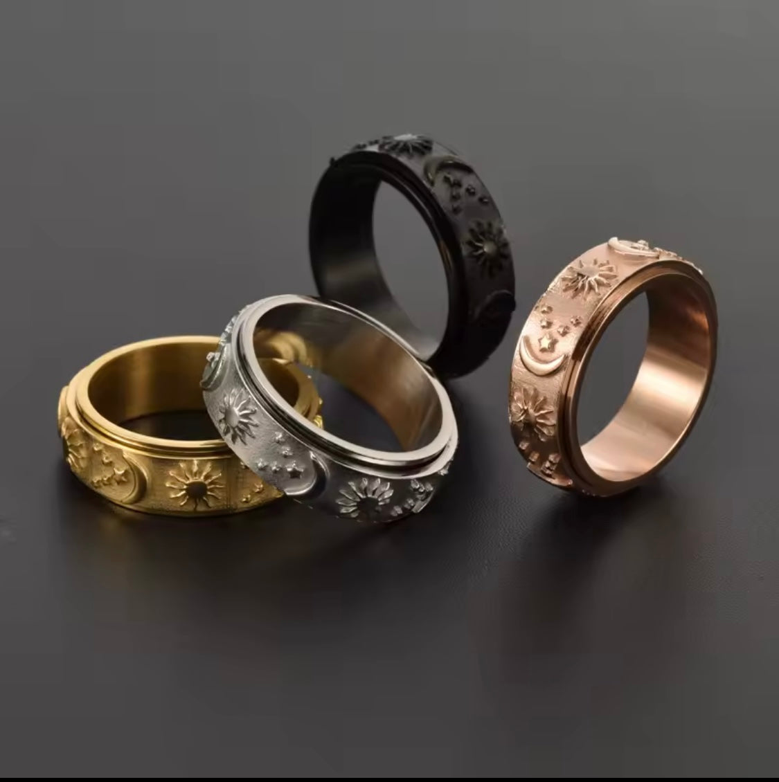 Sun Moon Stars Spinner Ring – Silver