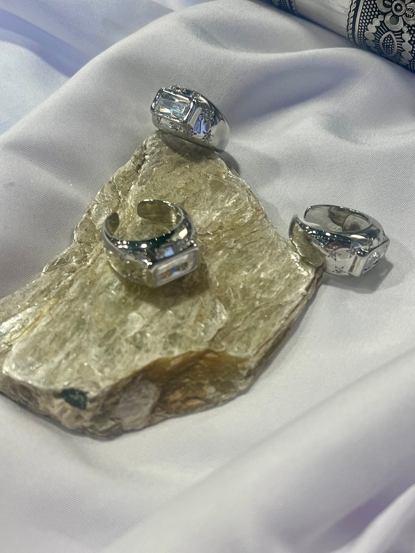 Celestial Rectangle CZ Ring –waterproof Silver