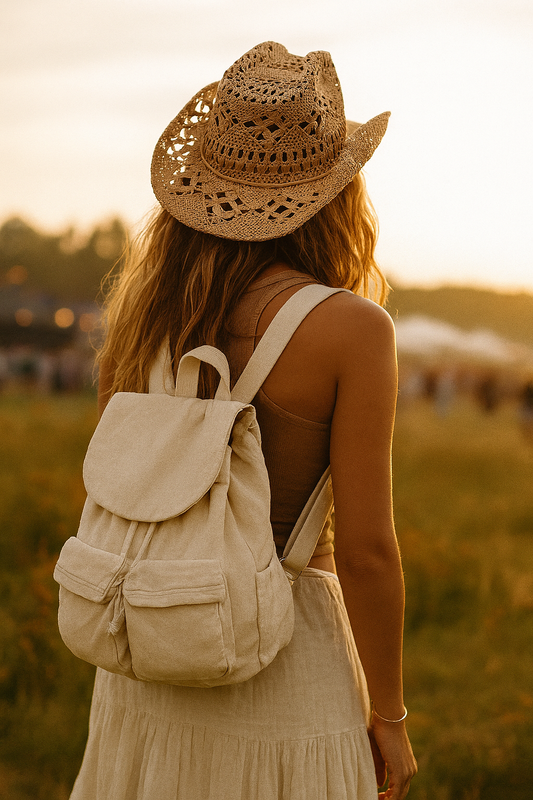 Beige Straw Cowboy Hat – Adjustable Boho Western Style