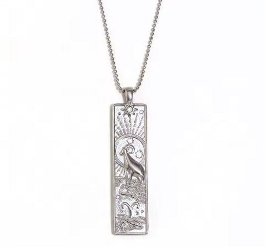 Aries Zodiac Amulet Necklace Silver Waterproof Stainless Steel
