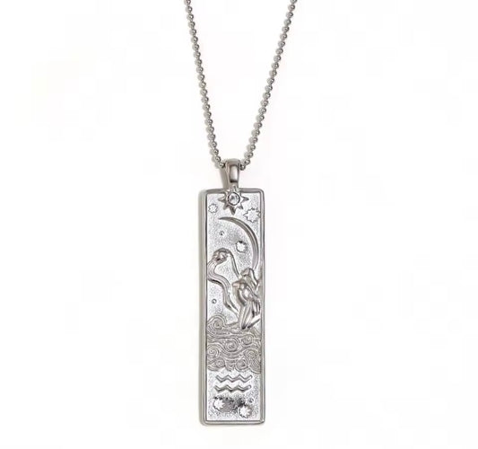 Aquarius Zodiac Amulet Necklace Silver Waterproof Stainless Stee
