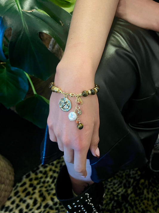 Tiger’s Eye Goddess Charm Bracelet – Strength, Protection & Divine Power