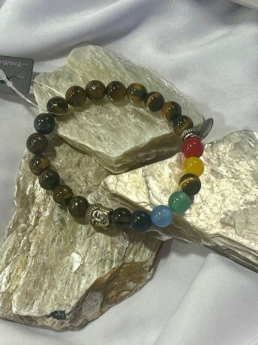 Tiger’s Eye Chakra Bracelet with Buddha Charm