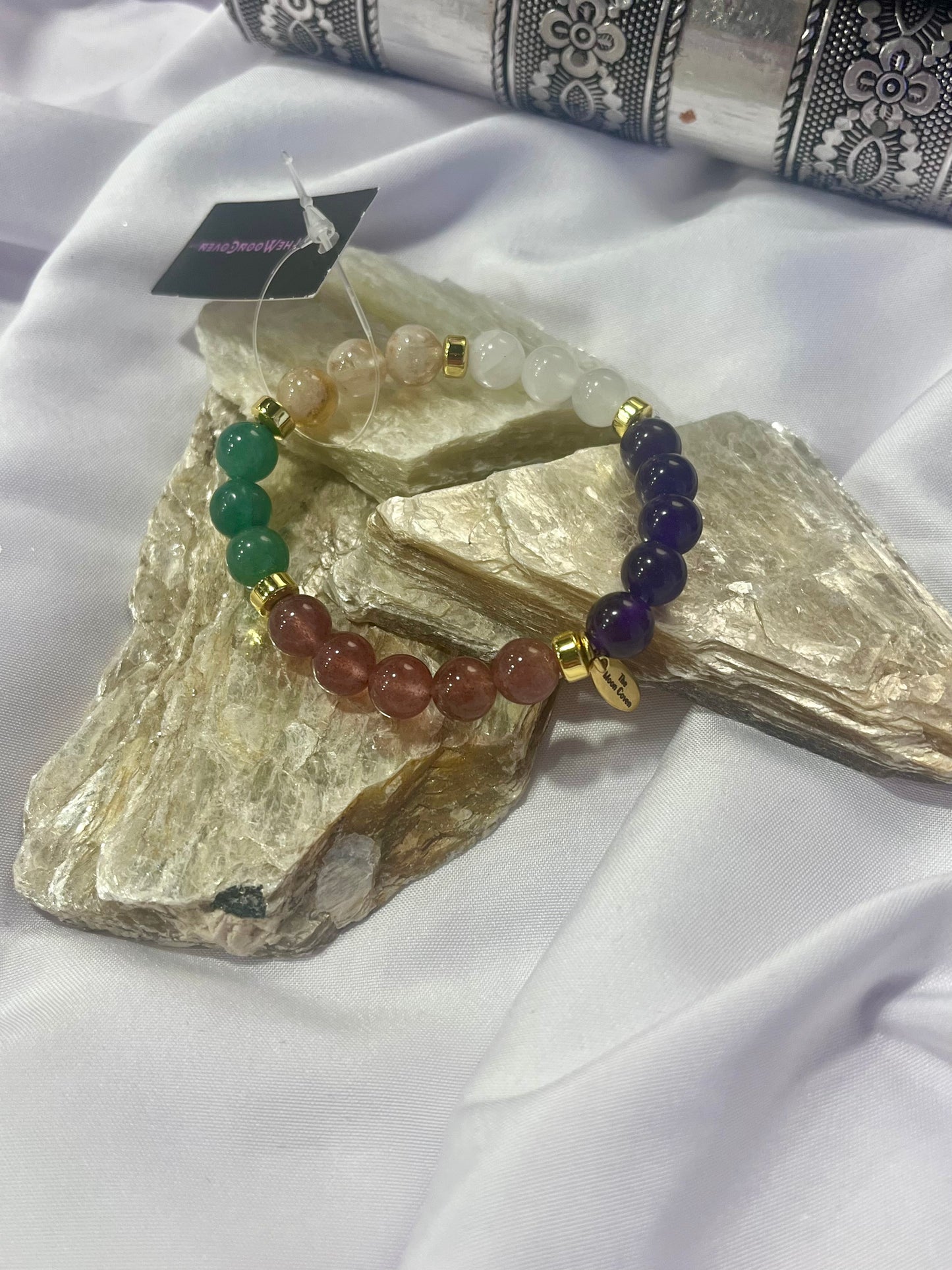 Love Spell Bracelet – Garnet, Strawberry Quartz, Rose Quartz & Moonstone | Manifest Love & Attraction