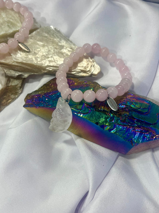 Rose Quartz & Clear Quartz Moon Bracelet β Self-Love, Clarity & Healing Energy