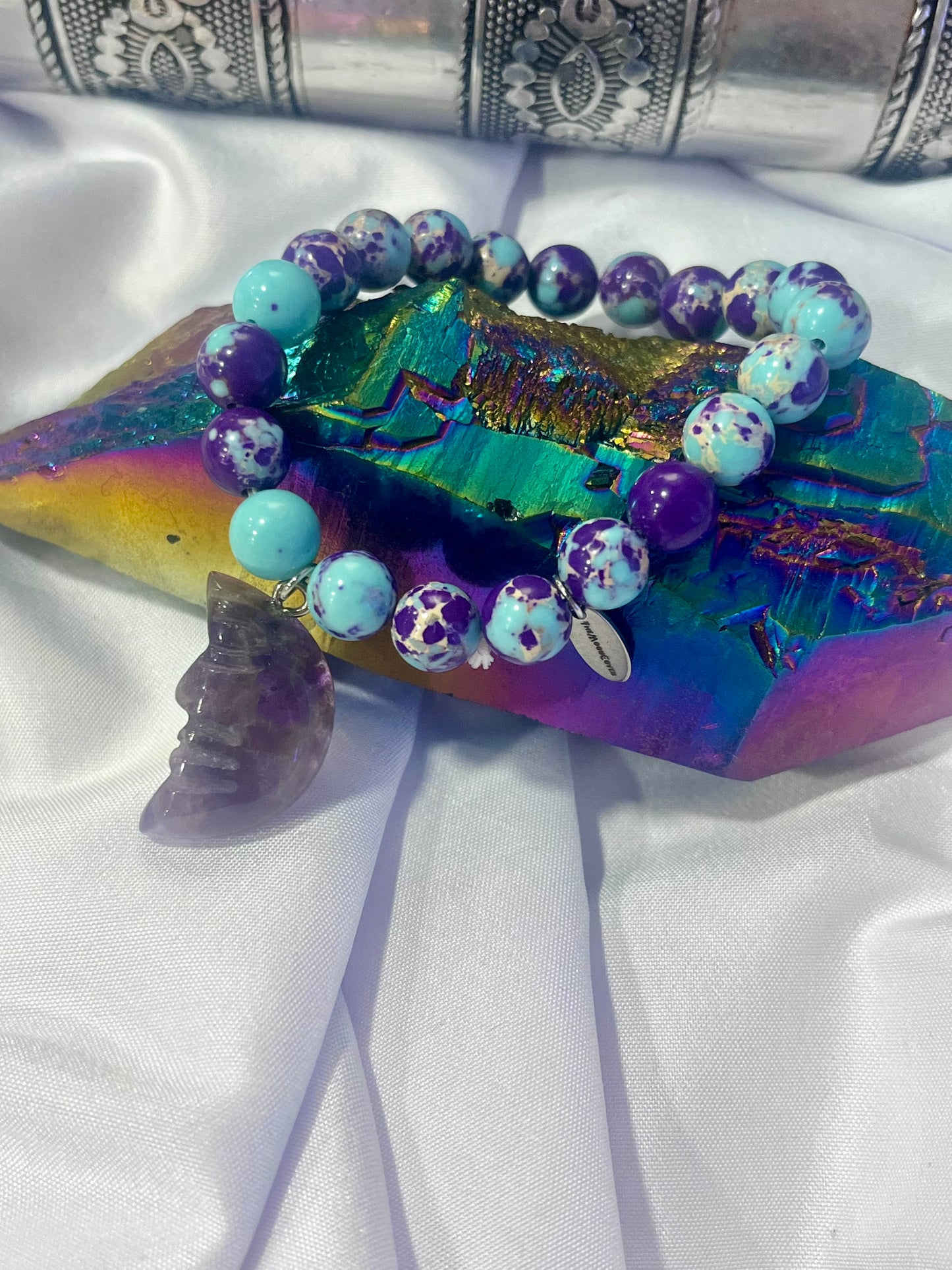 Cosmic Balance Bracelet – Turquoise & Amethyst Moon | Intuition, Healing & Transformation