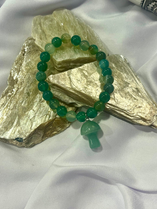 Green Aventurine Mushroom Bracelet – Luck, Growth & Forest Magic