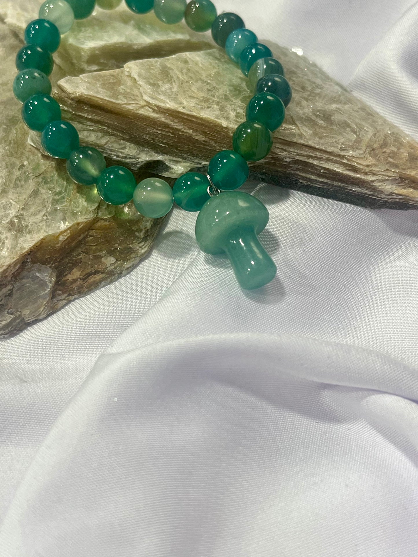 Green Aventurine Mushroom Bracelet – Luck, Growth & Forest Magic