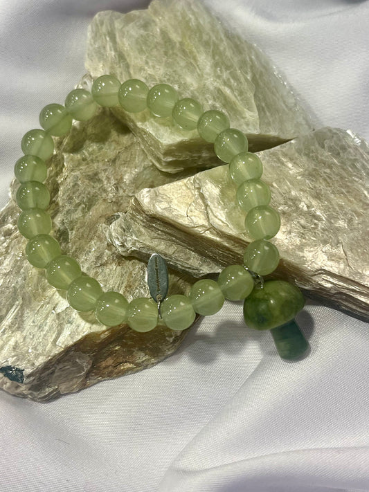 Prehnite Mushroom Bracelet β Healing, Renewal & Heart Energy