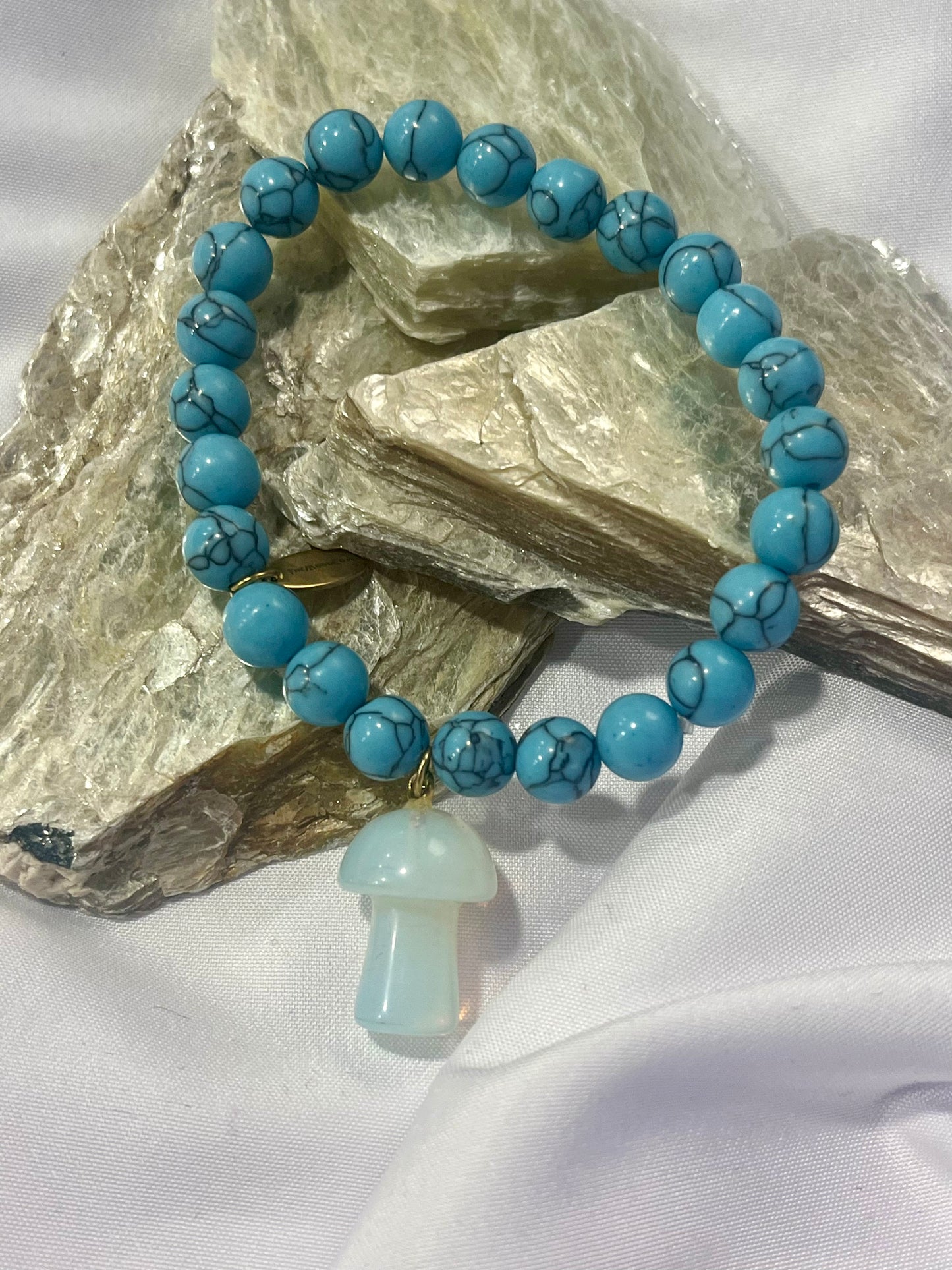 Turquoise Howlite Mushroom Bracelet – Calm, Clarity & Protection