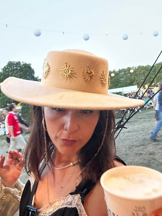 Celestial Sun Charm Adjustable Cream Western Hat