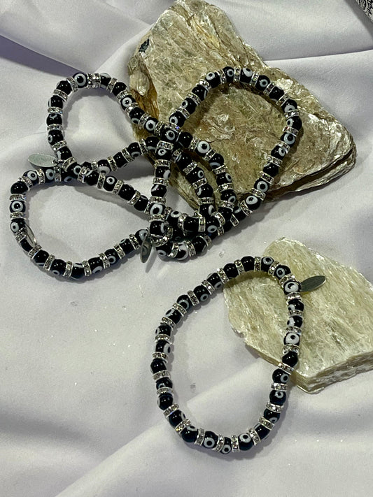 Black Evil Eye Protection Bracelet – Crystal Guard of Energy + Intuition