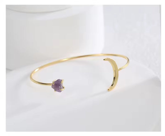 Amethyst Crescent Moon Cuff – Intuition, Calm & Feminine Energy