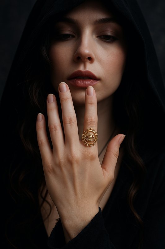 Gold Stainless Steel Evil Eye Adjustable Ring – Protection & Boho Jewelry