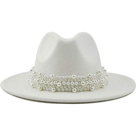 Wedding White Pearl Large Brim Fedora Hat