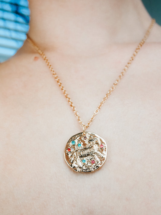 Aries Gold coin star sign necklace