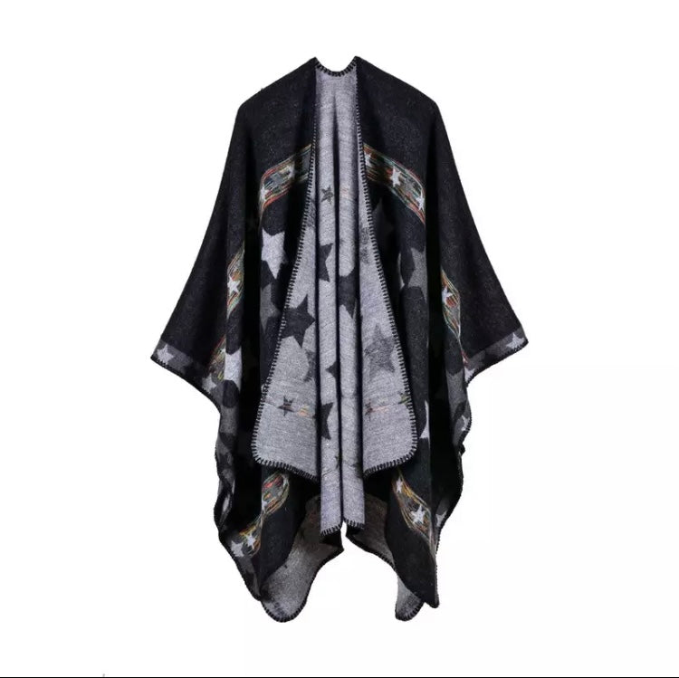Black and grey star print kimono shawl