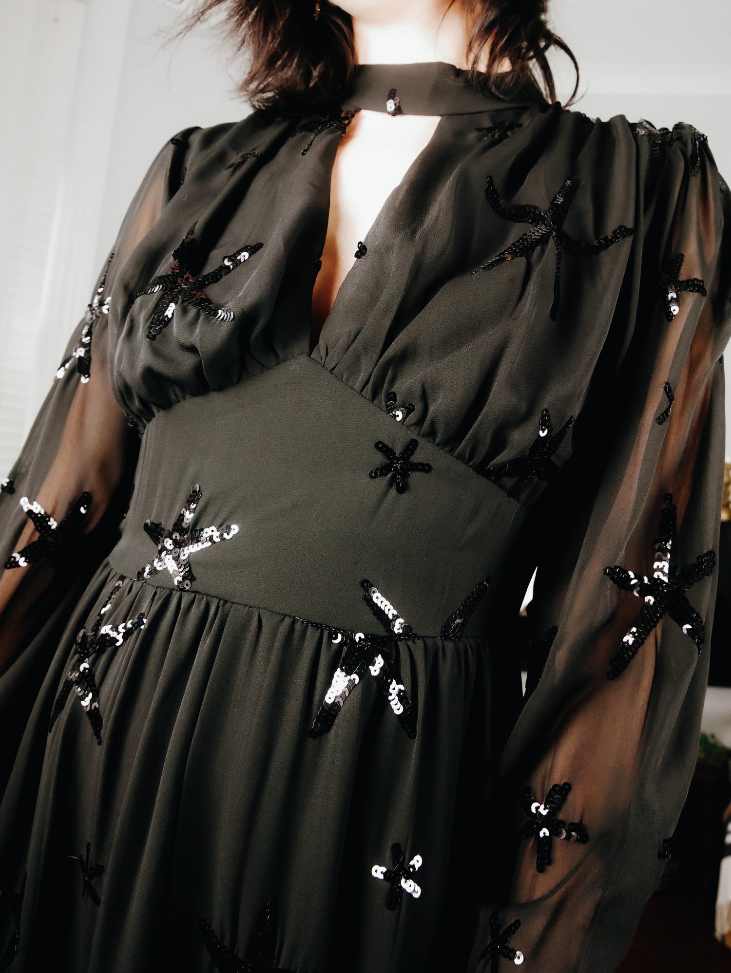 Stellar Sequin Star Long Maxi Dress In Cream Bronze The Moon Coven Stellar Sequin Star Long Maxi Dress In Cream Bronze The Moon Coven