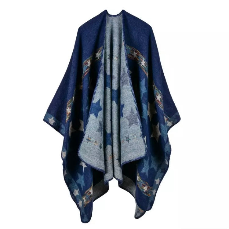 Black and grey star print kimono shawl