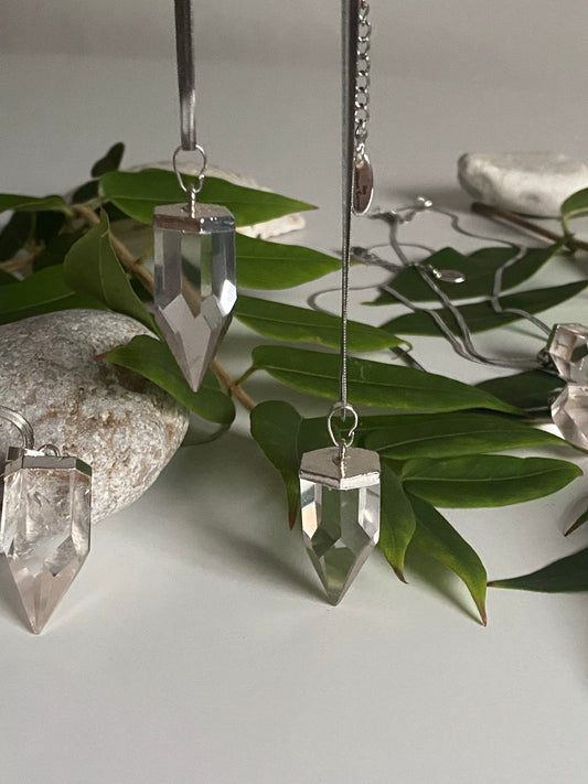 Silver Clear Quartz bullet point necklace
