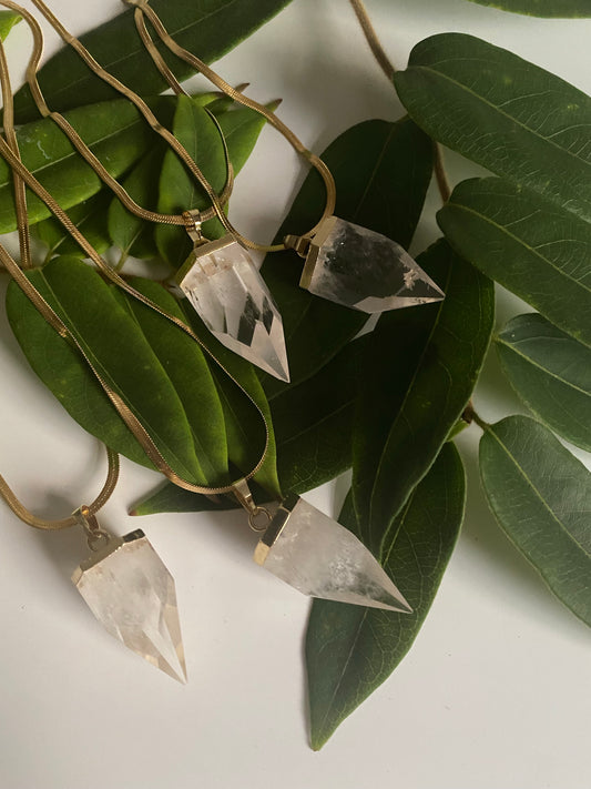 Gold Clear quartz bullet point necklace