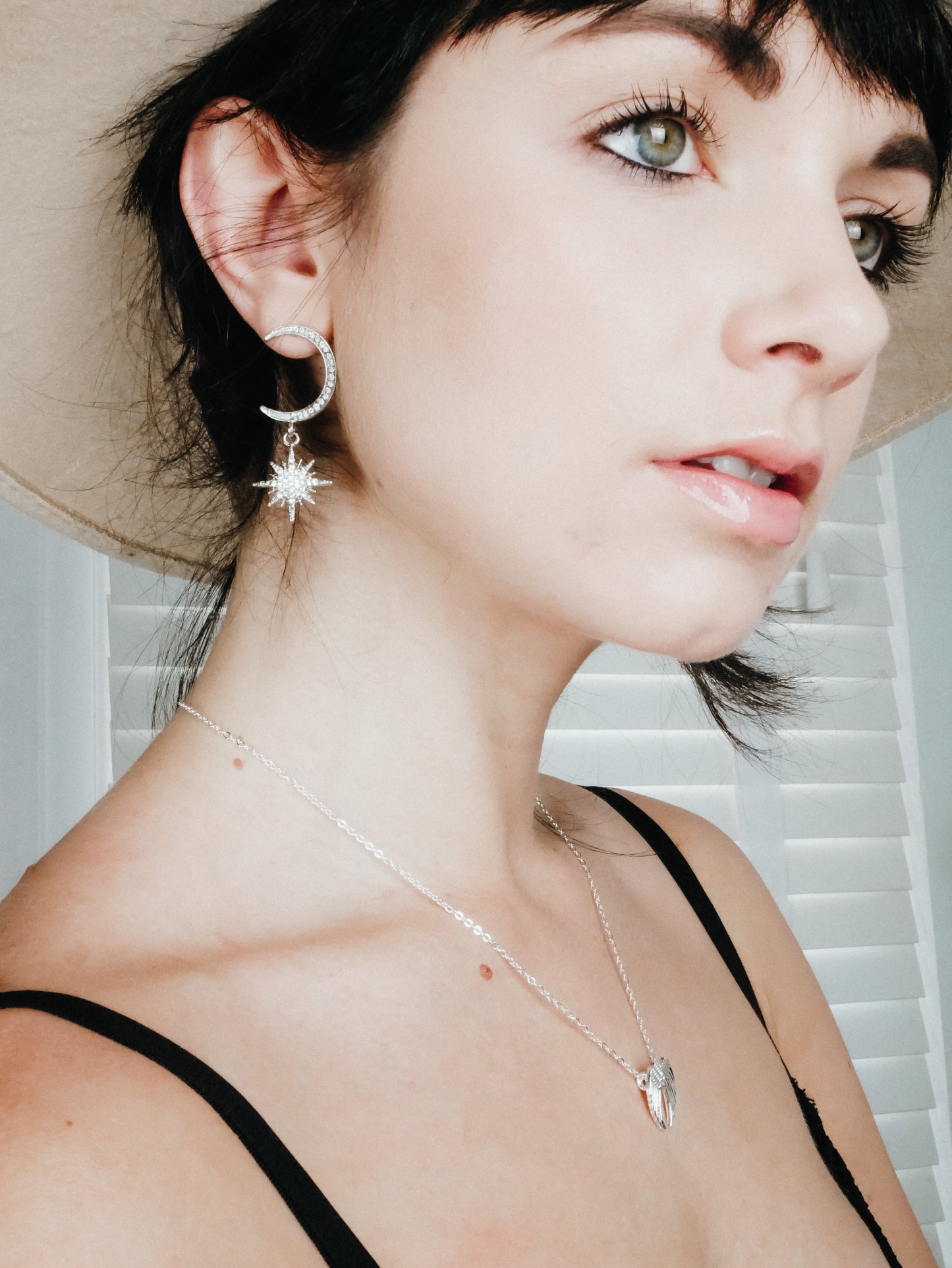 Silver crystal moon star earrings