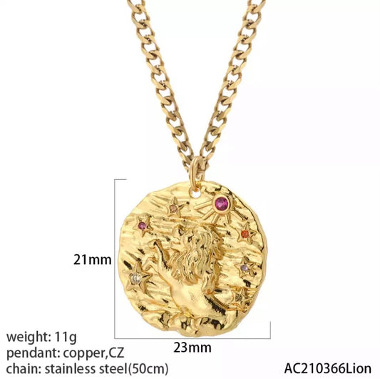Leo Gold coin star sign necklace