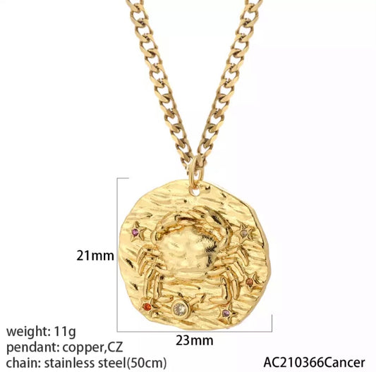 Cancer Gold coin star sign necklace