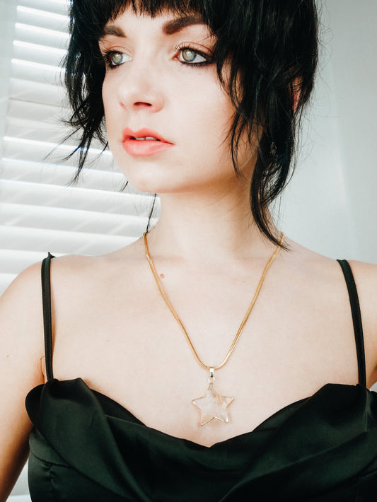 Clear Quartz star gold necklace