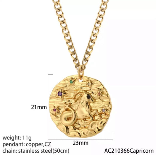 Capricorn Gold coin star sign necklace