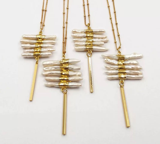 Natural fresh water pearl gold drape necklace