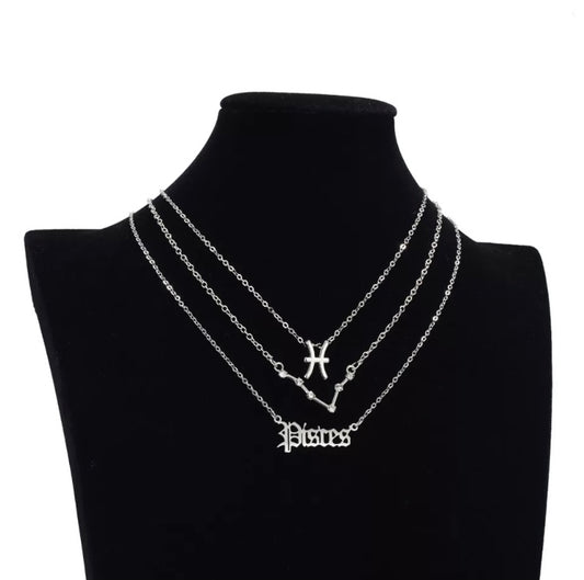 Silver star sign 3 pack zodiac constellation element charm necklaces