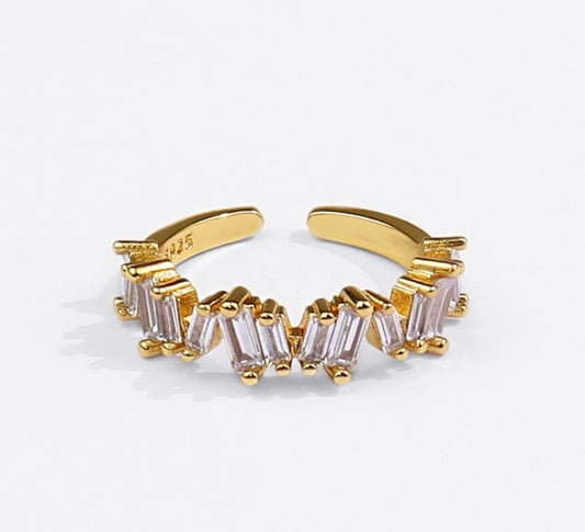 Gold crystal irregular stacking band ring