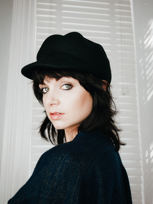 Billie Black wool cashmere newsboy cap hat